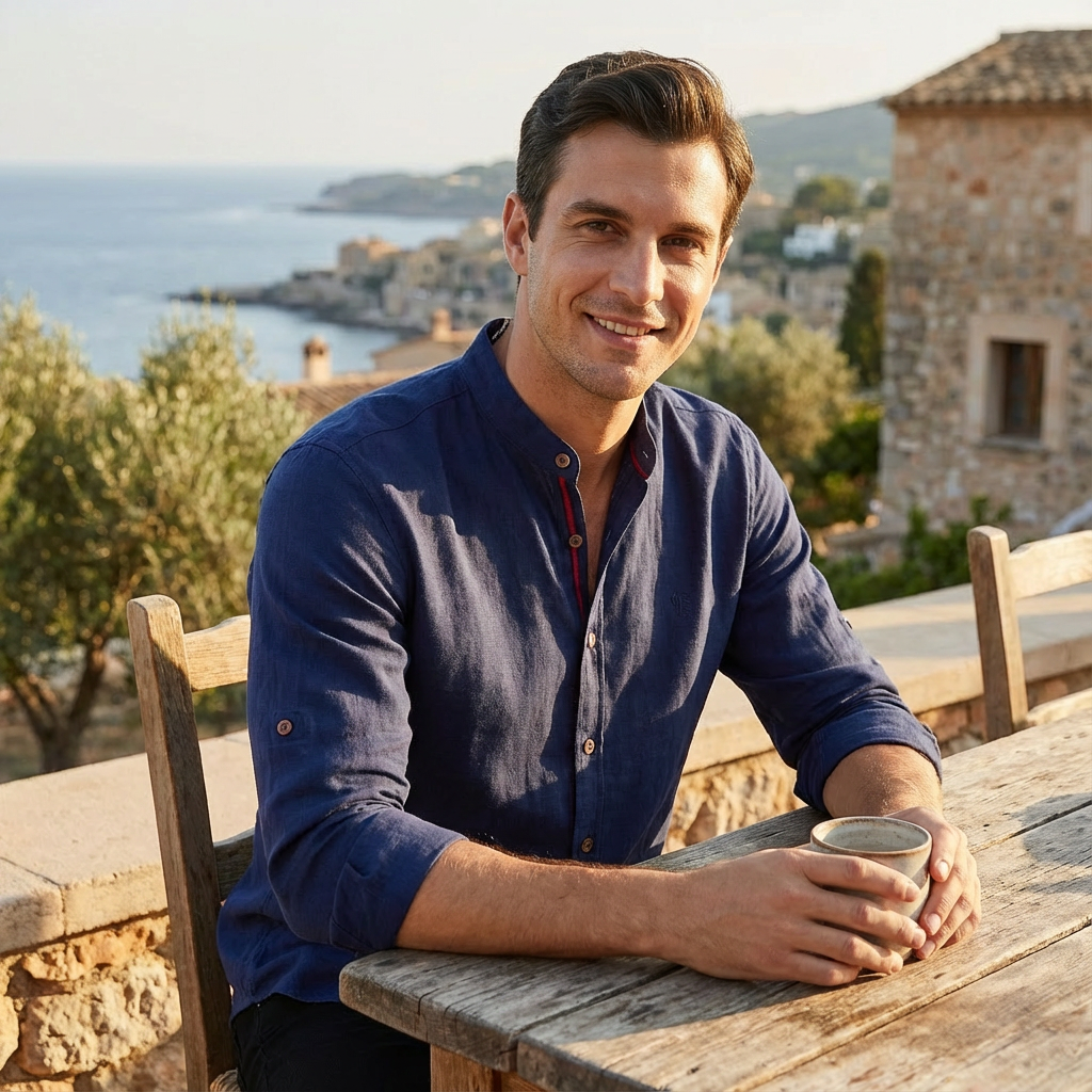 Lucas | Camisa Hombre Con Cuello Mao Y Botones Contraste | Elegante