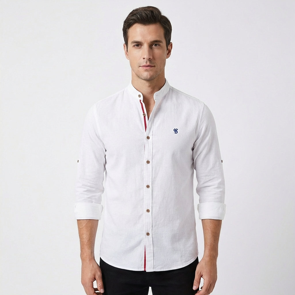Lucas | Camisa Hombre Con Cuello Mao Y Botones Contraste | Elegante