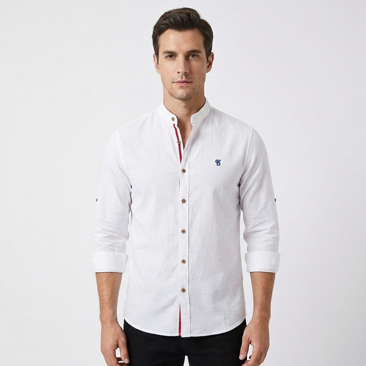 Lucas | Camisa Hombre Con Cuello Mao Y Botones Contraste | Elegante