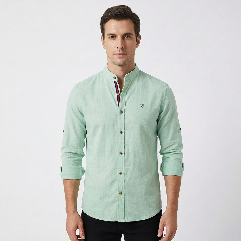 Lucas | Camisa Hombre Con Cuello Mao Y Botones Contraste | Elegante