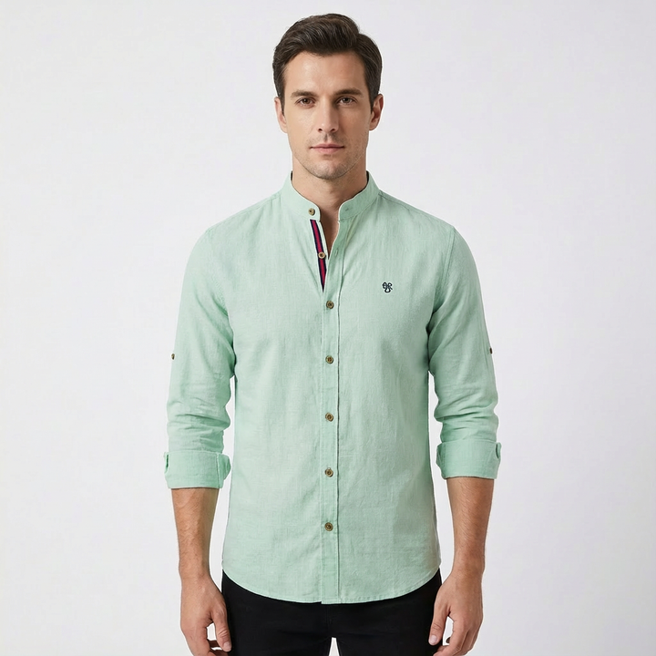 Lucas | Camisa Hombre Con Cuello Mao Y Botones Contraste | Elegante