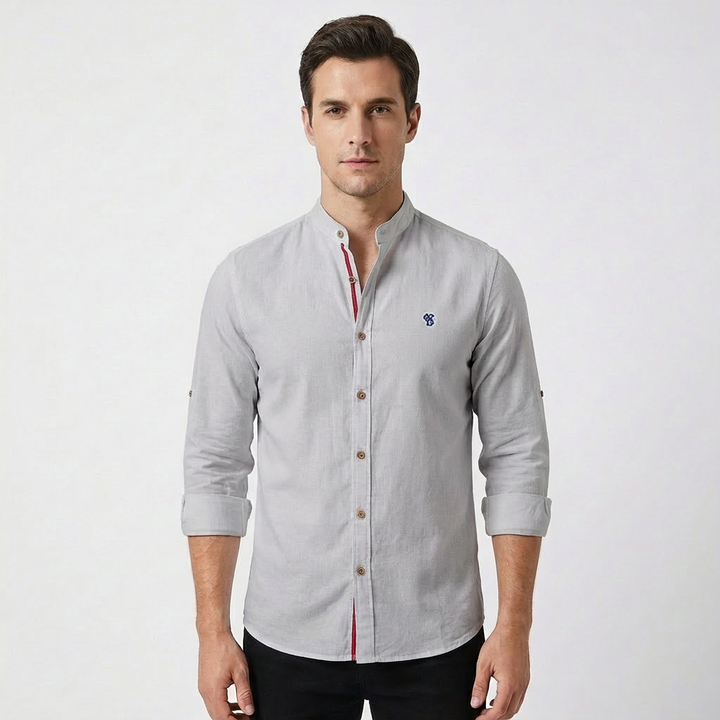 Lucas | Camisa Hombre Con Cuello Mao Y Botones Contraste | Elegante