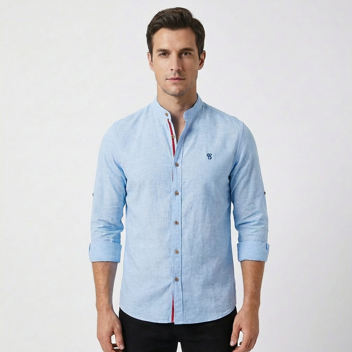 Lucas | Camisa Hombre Con Cuello Mao Y Botones Contraste | Elegante