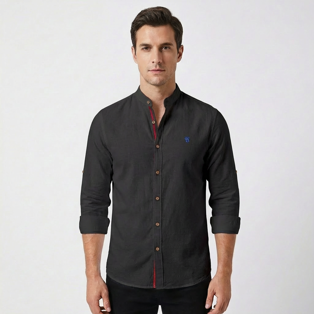 Lucas | Camisa Hombre Con Cuello Mao Y Botones Contraste | Elegante