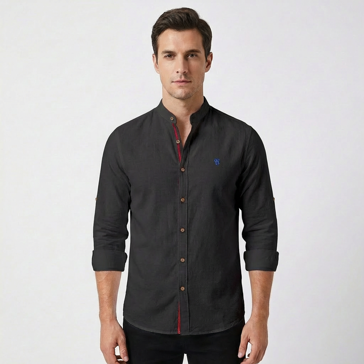 Lucas | Camisa Hombre Con Cuello Mao Y Botones Contraste | Elegante