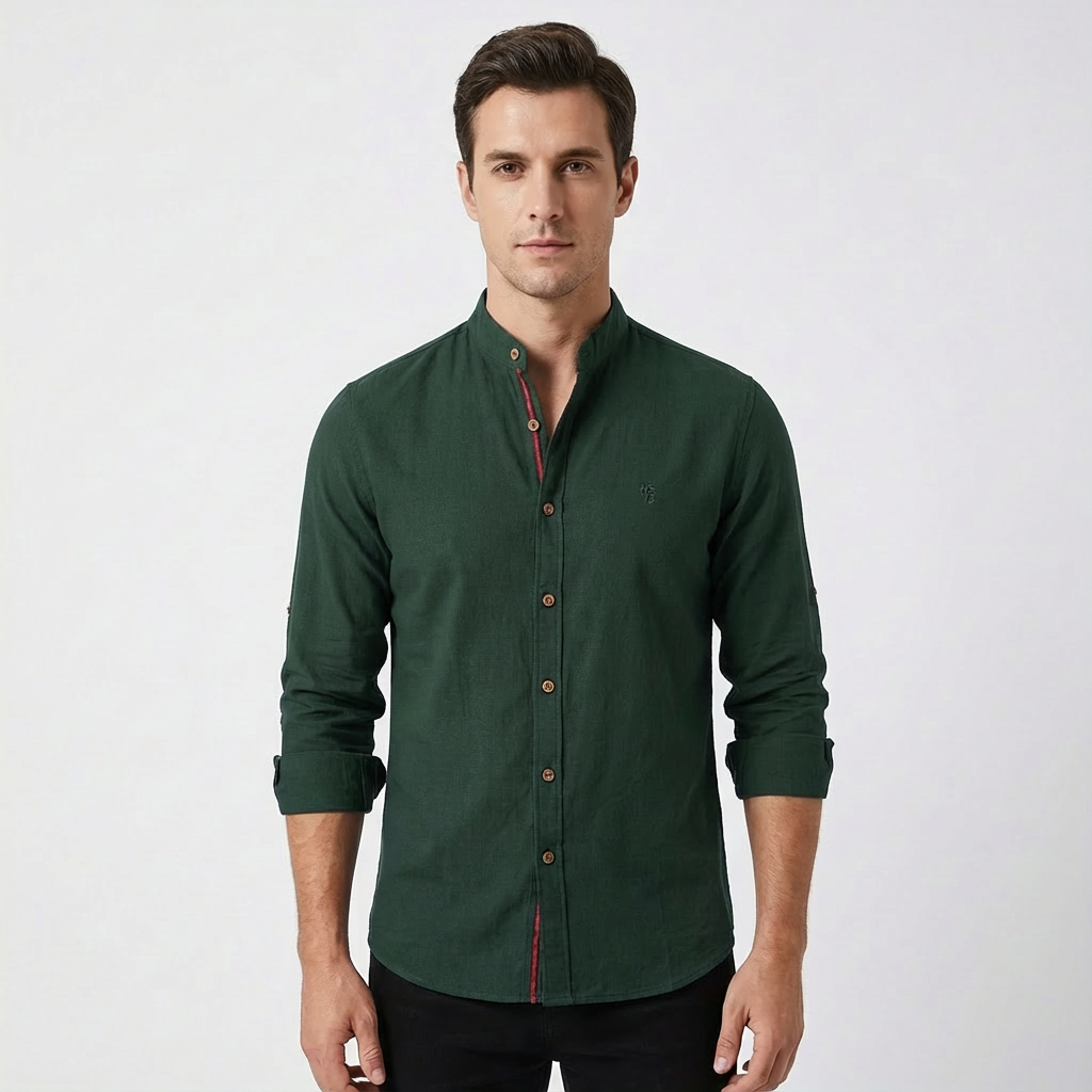 Lucas | Camisa Hombre Con Cuello Mao Y Botones Contraste | Elegante