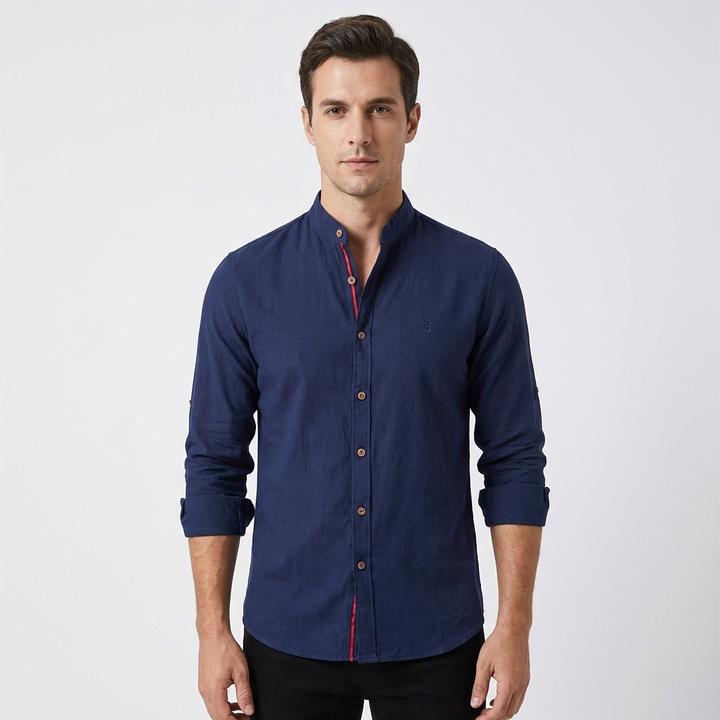 Lucas | Camisa Hombre Con Cuello Mao Y Botones Contraste | Elegante