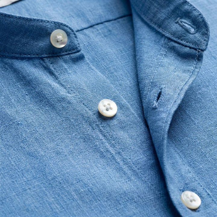 Lucas | Camisa Hombre Con Cuello Mao Y Manga Enrollada | Casual