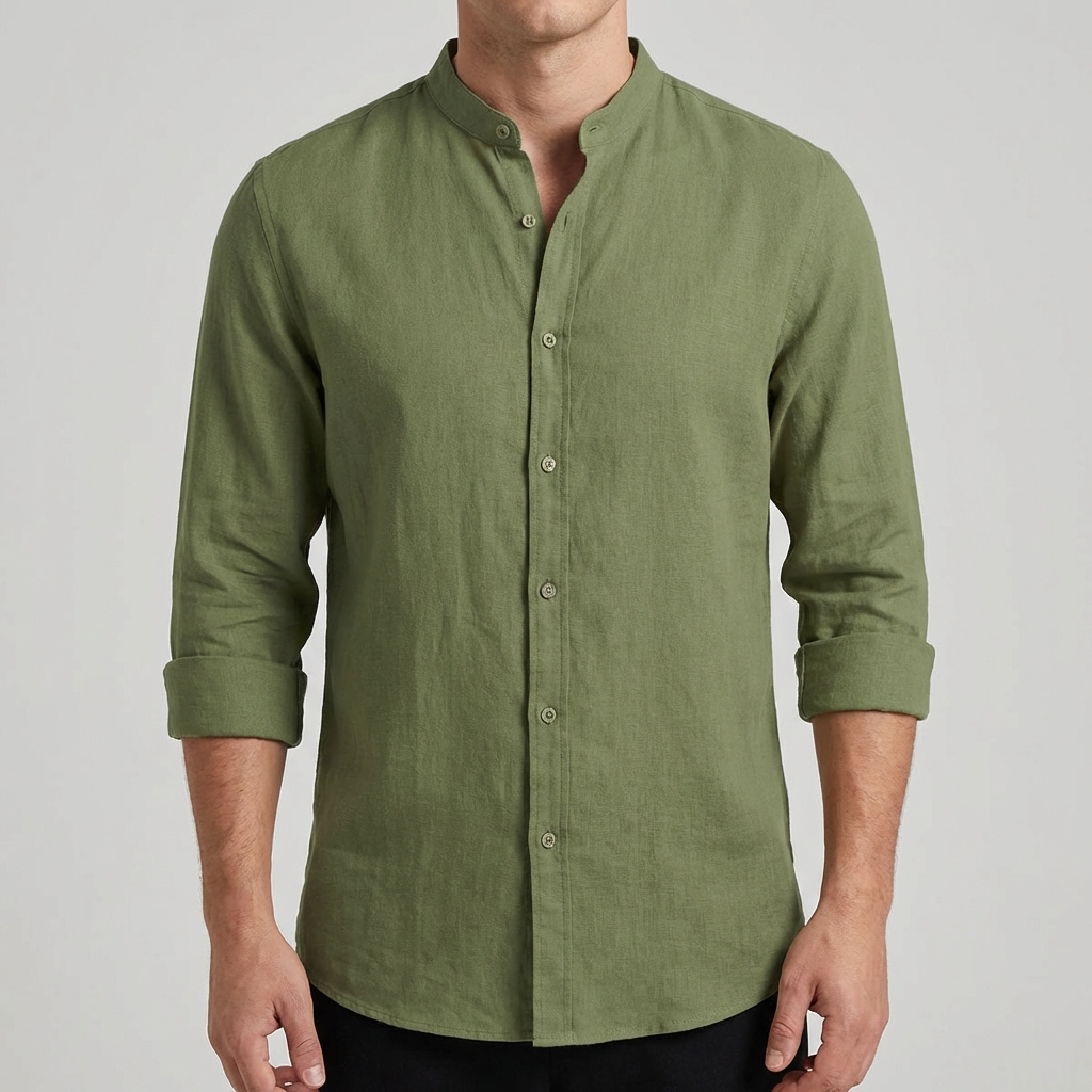 Lucas | Camisa Hombre Con Cuello Mao Y Manga Enrollada | Casual