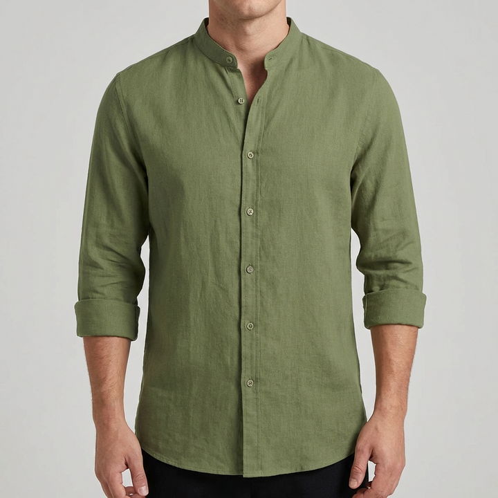 Lucas | Camisa Hombre Con Cuello Mao Y Manga Enrollada | Casual