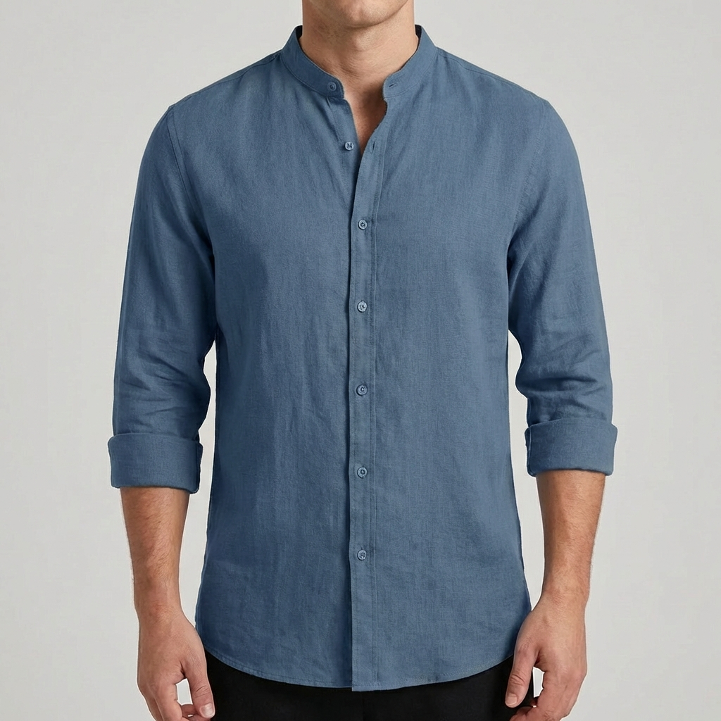 Lucas | Camisa Hombre Con Cuello Mao Y Manga Enrollada | Casual