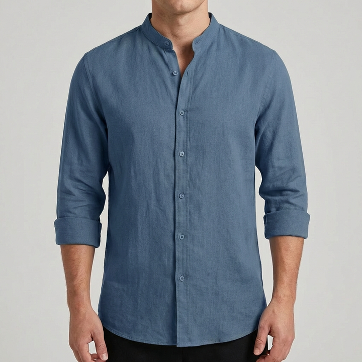 Lucas | Camisa Hombre Con Cuello Mao Y Manga Enrollada | Casual