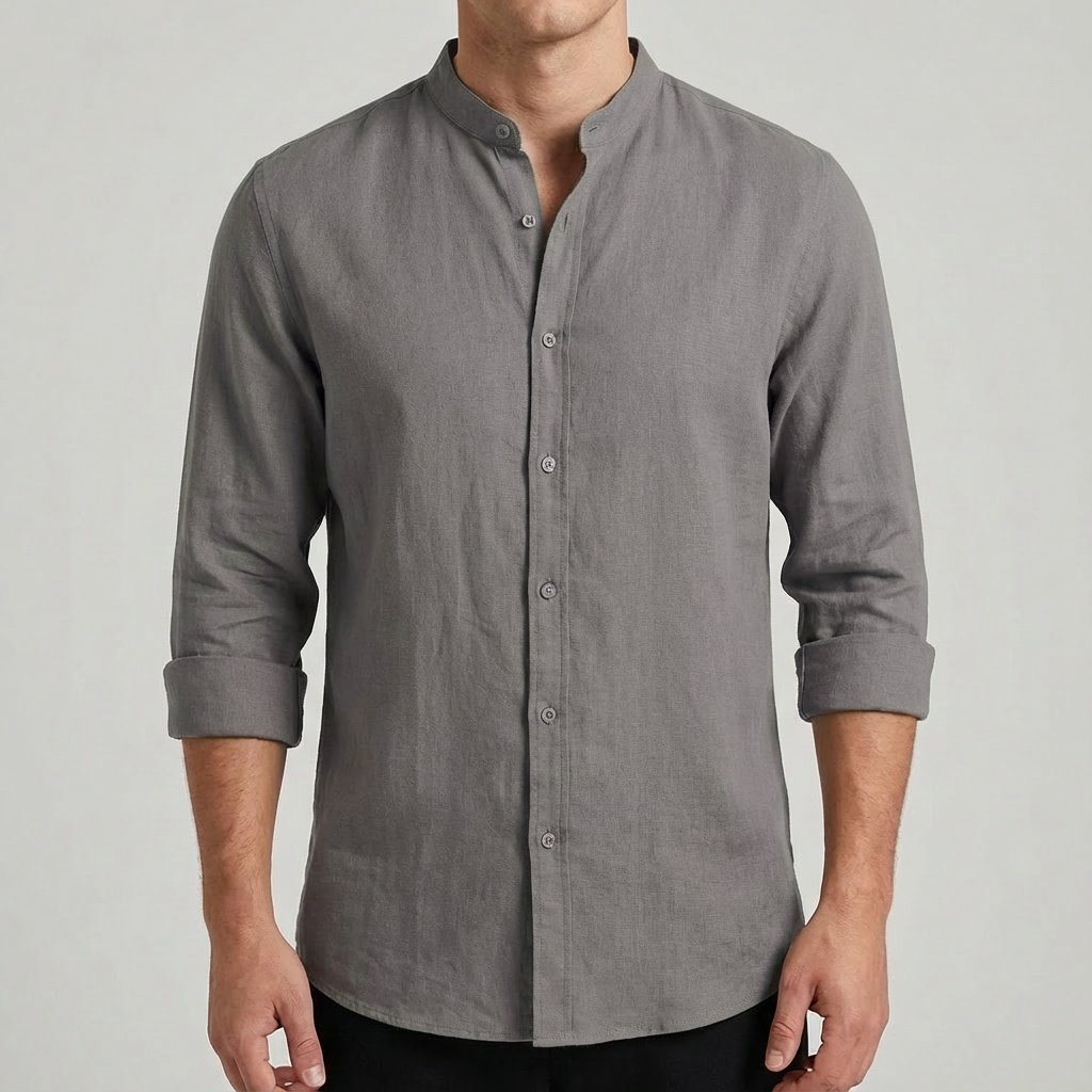 Lucas | Camisa Hombre Con Cuello Mao Y Manga Enrollada | Casual