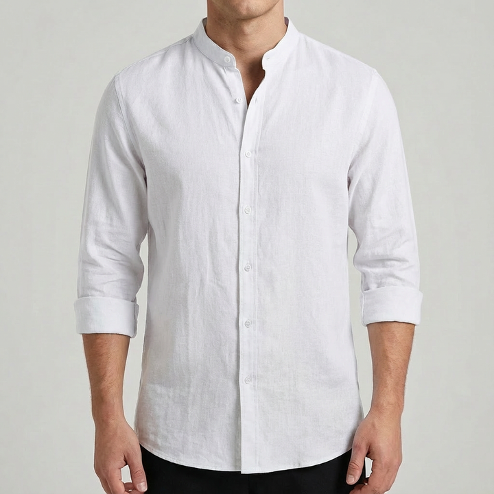 Lucas | Camisa Hombre Con Cuello Mao Y Manga Enrollada | Casual