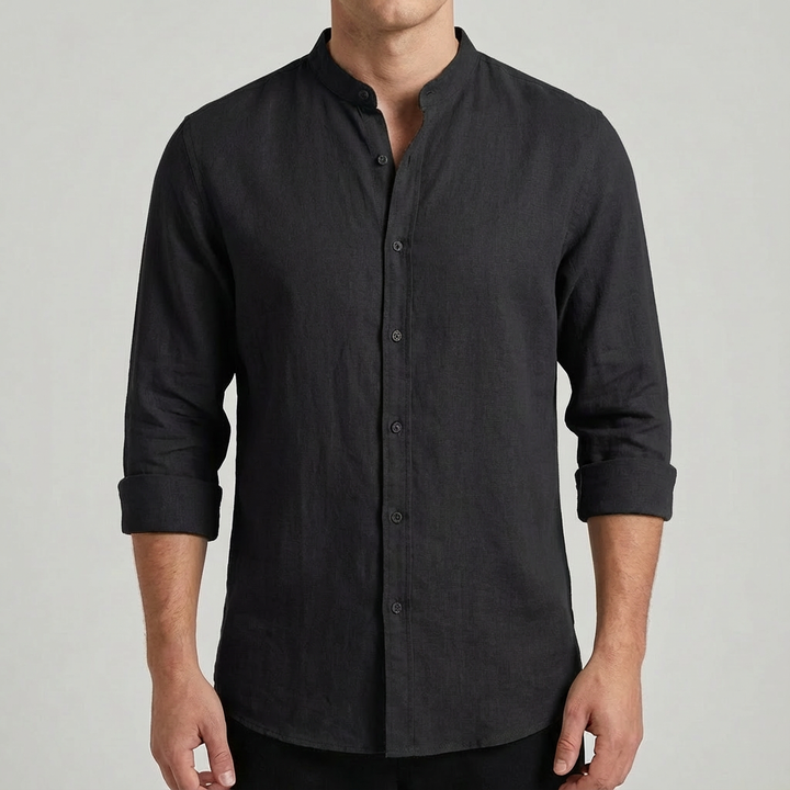 Lucas | Camisa Hombre Con Cuello Mao Y Manga Enrollada | Casual
