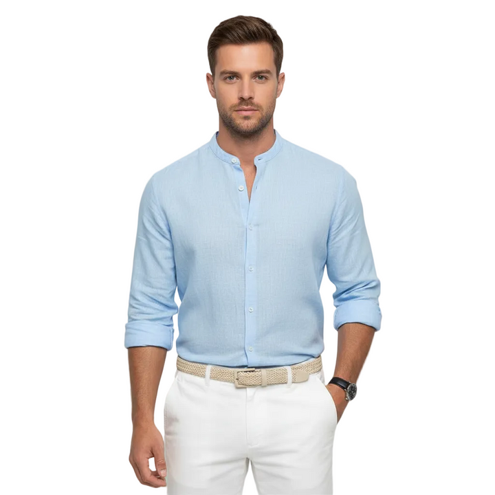 Lucas | Camisa Hombre Con Cuello Mao Y Manga Enrollada | Casual