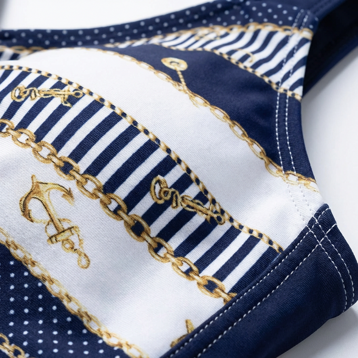 Lucia | Costume da bagno con gonna donna con motivo marinaresco e fiocco decorativo | Marinaresco