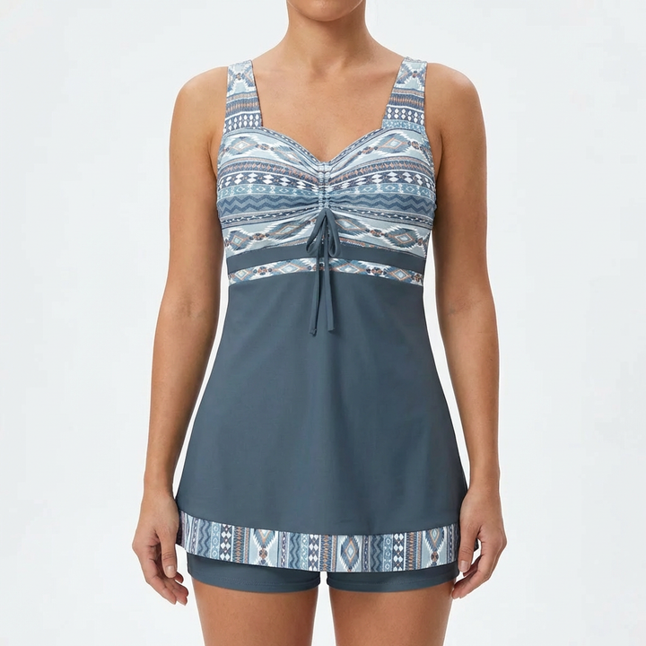 Lucia | Costume da bagno con gonna donna con motivo marinaresco e fiocco decorativo | Marinaresco