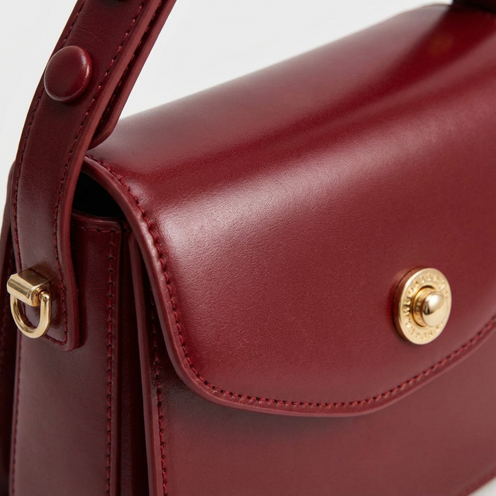 Lucia | Borsa a Mano Borgogna da Donna con Pelle Verniciata e Fermaglio Dorato | Stile Retrò Elegante