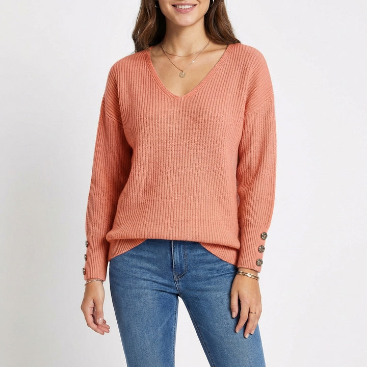 Lucía | Jersey Cuello V con Botones en Puño Mujer