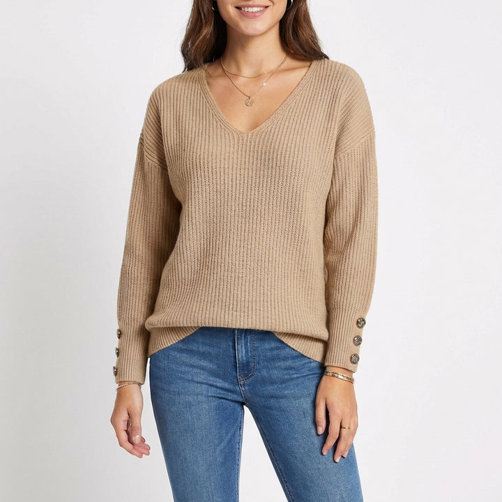 Lucía | Jersey Cuello V con Botones en Puño Mujer