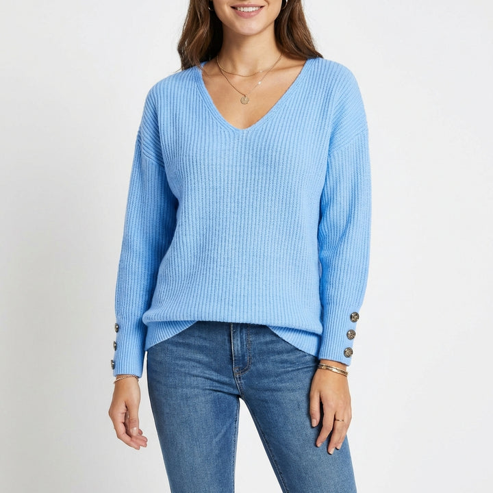 Lucía | Jersey Cuello V con Botones en Puño Mujer