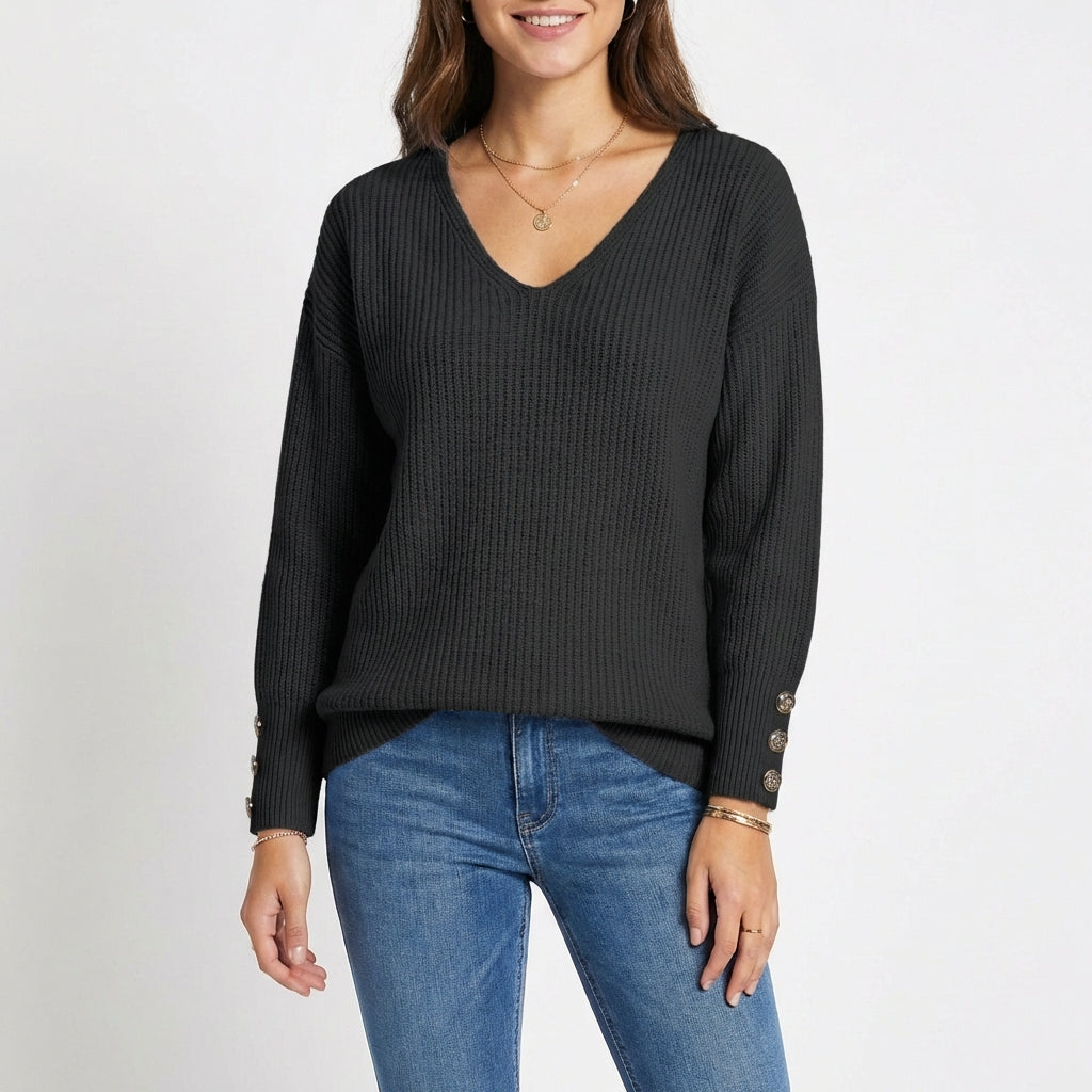 Lucía | Jersey Cuello V con Botones en Puño Mujer