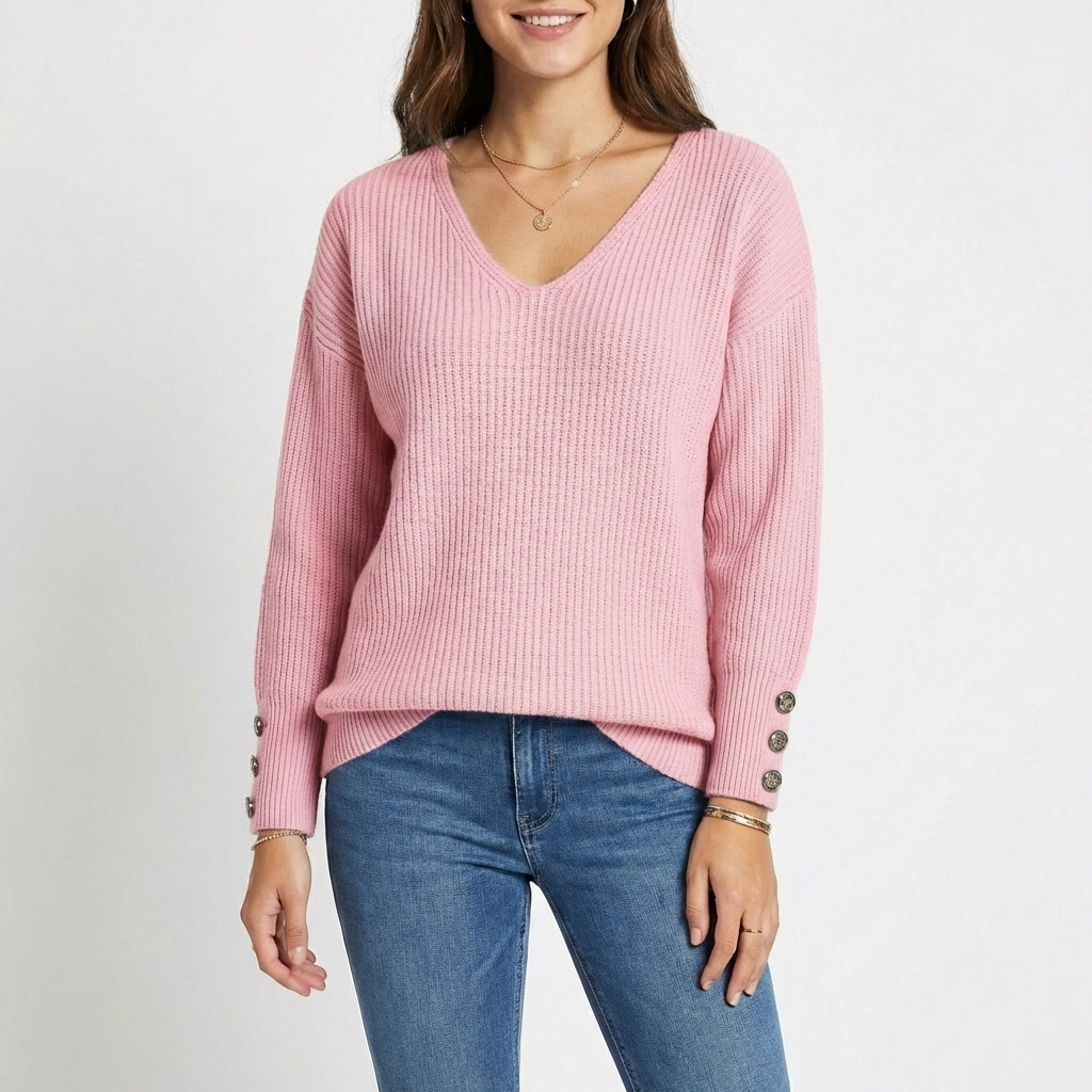 Lucía | Jersey Cuello V con Botones en Puño Mujer