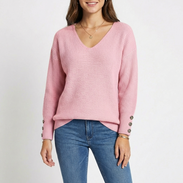 Lucía | Jersey Cuello V con Botones en Puño Mujer