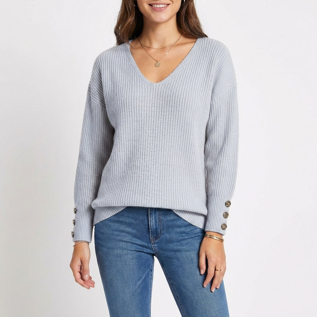 Lucía | Jersey Cuello V con Botones en Puño Mujer