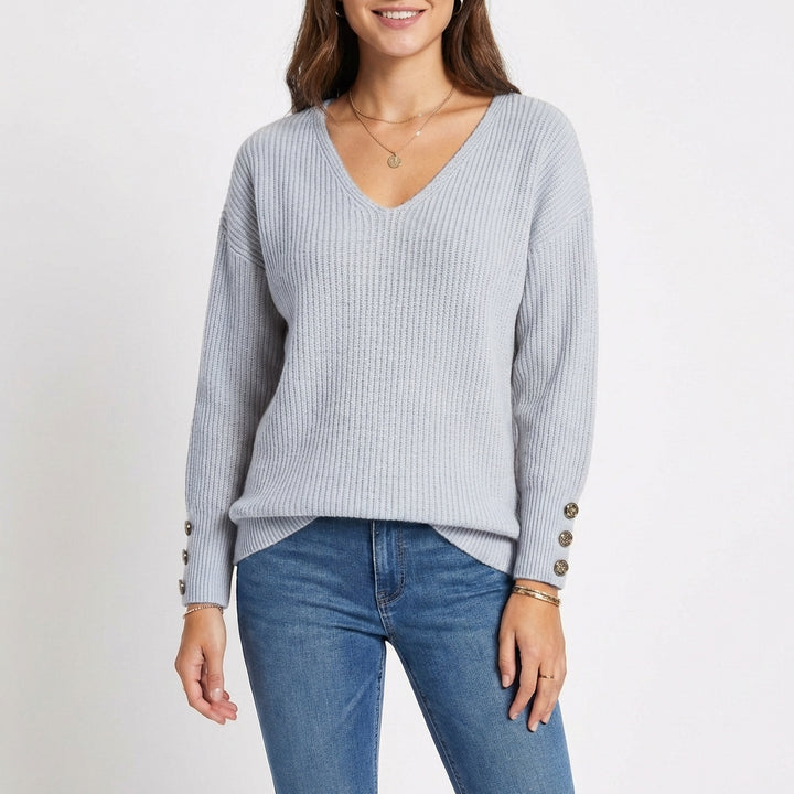 Lucía | Jersey Cuello V con Botones en Puño Mujer