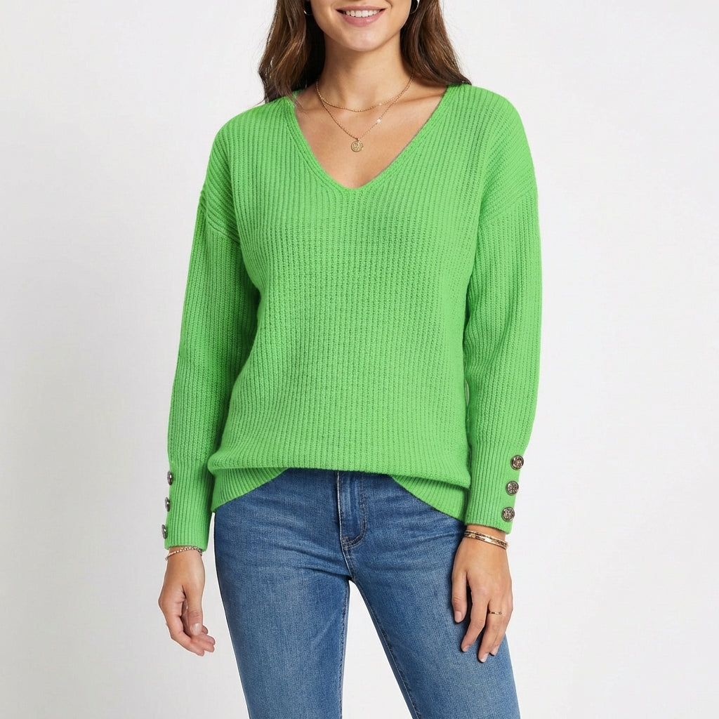 Lucía | Jersey Cuello V con Botones en Puño Mujer