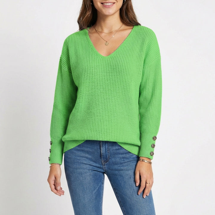 Lucía | Jersey Cuello V con Botones en Puño Mujer