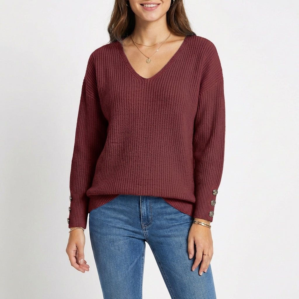 Lucía | Jersey Cuello V con Botones en Puño Mujer