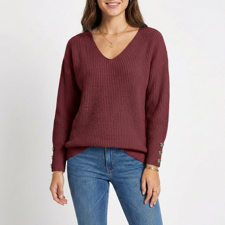 Lucía | Jersey Cuello V con Botones en Puño Mujer