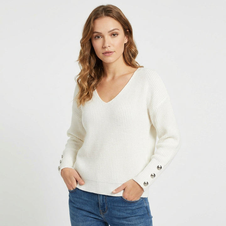 Lucía | Jersey Cuello V con Botones en Puño Mujer