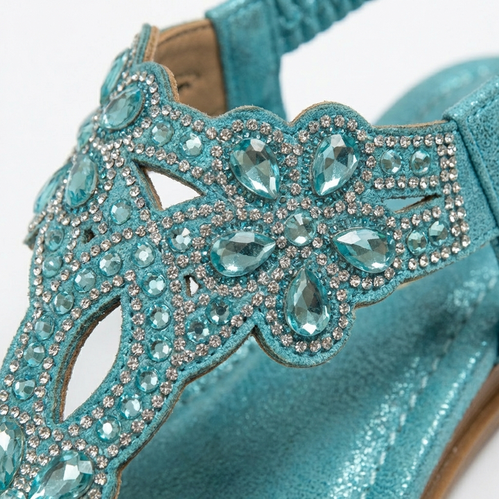 Lucia | Mujer Sandalias Cuña Con Apliques De Pedrería Y Tira Elástica | Glamuroso