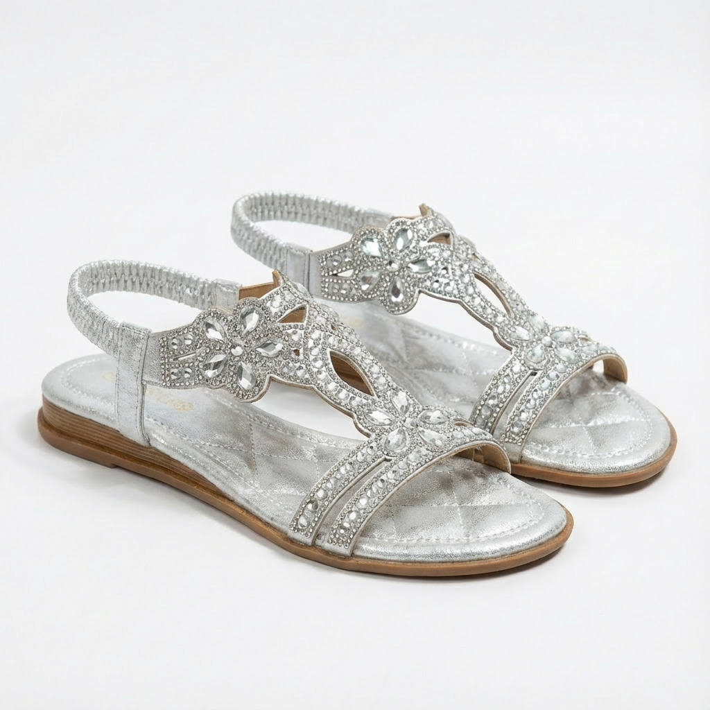 Lucia | Mujer Sandalias Cuña Con Apliques De Pedrería Y Tira Elástica | Glamuroso