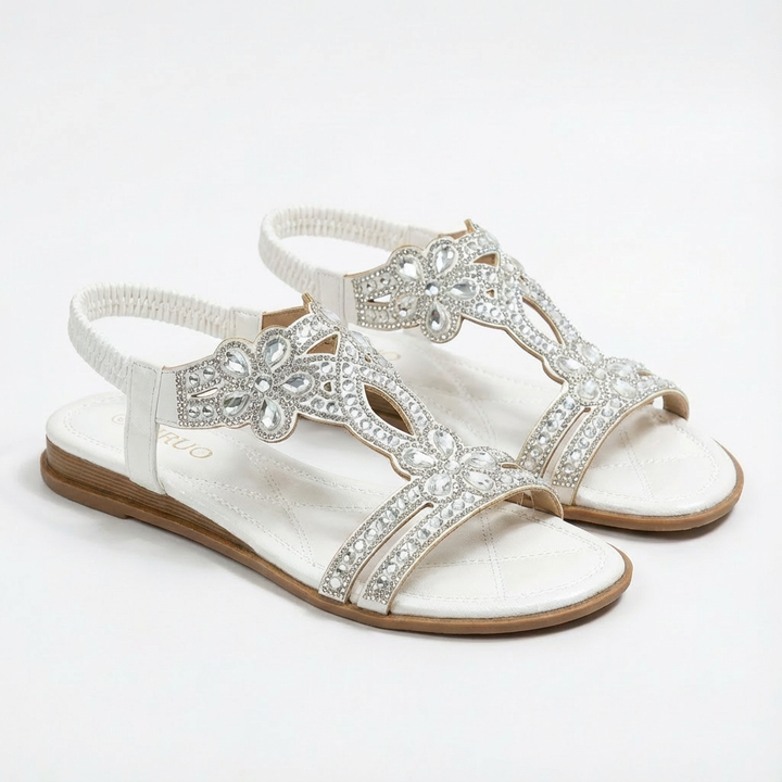 Lucia | Mujer Sandalias Cuña Con Apliques De Pedrería Y Tira Elástica | Glamuroso