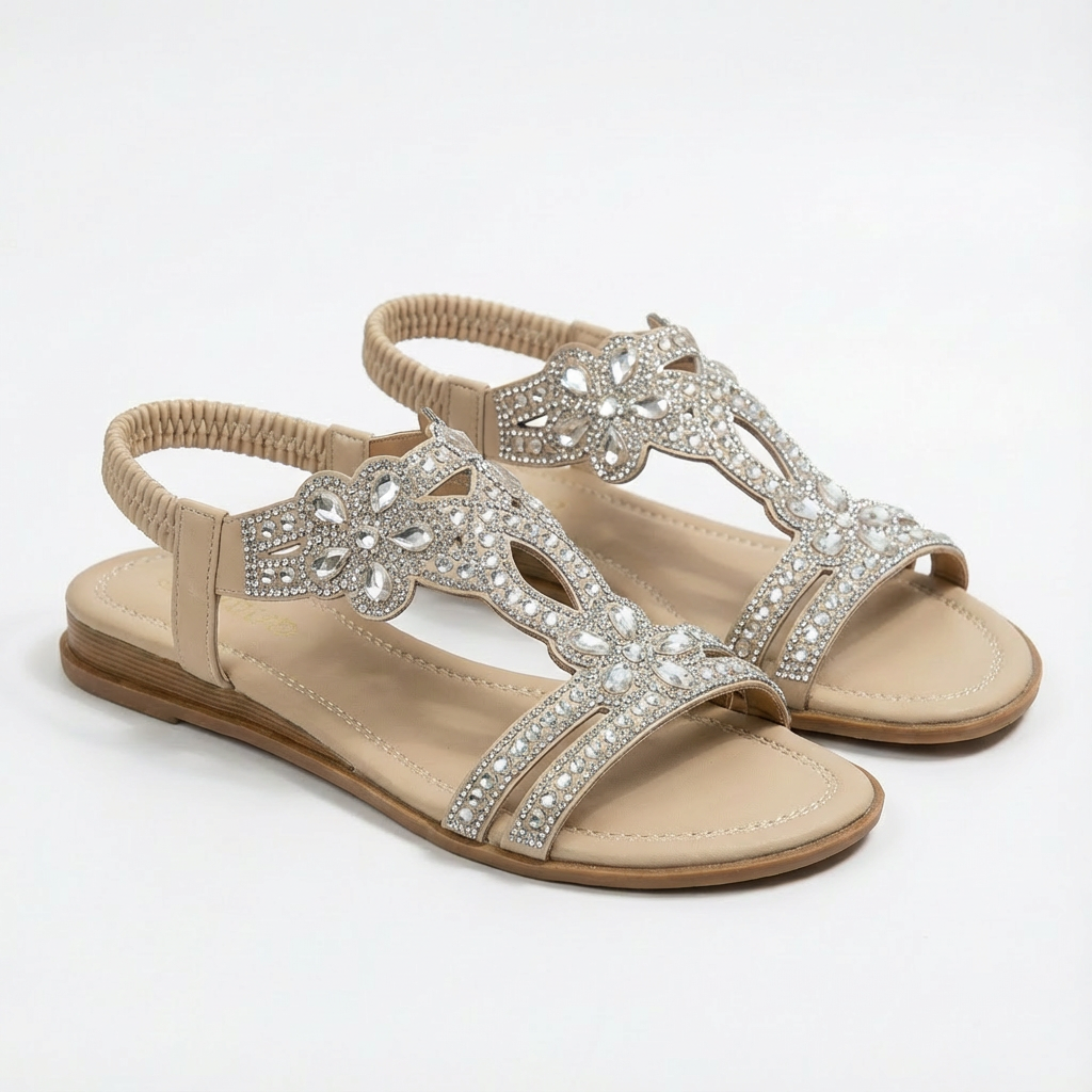 Lucia | Mujer Sandalias Cuña Con Apliques De Pedrería Y Tira Elástica | Glamuroso