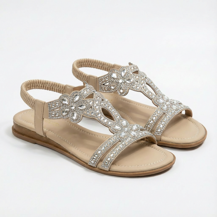 Lucia | Mujer Sandalias Cuña Con Apliques De Pedrería Y Tira Elástica | Glamuroso