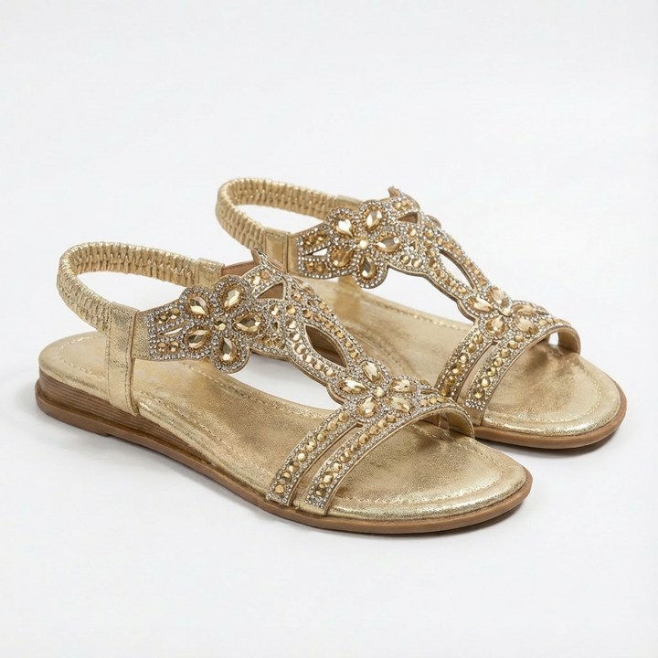 Lucia | Mujer Sandalias Cuña Con Apliques De Pedrería Y Tira Elástica | Glamuroso