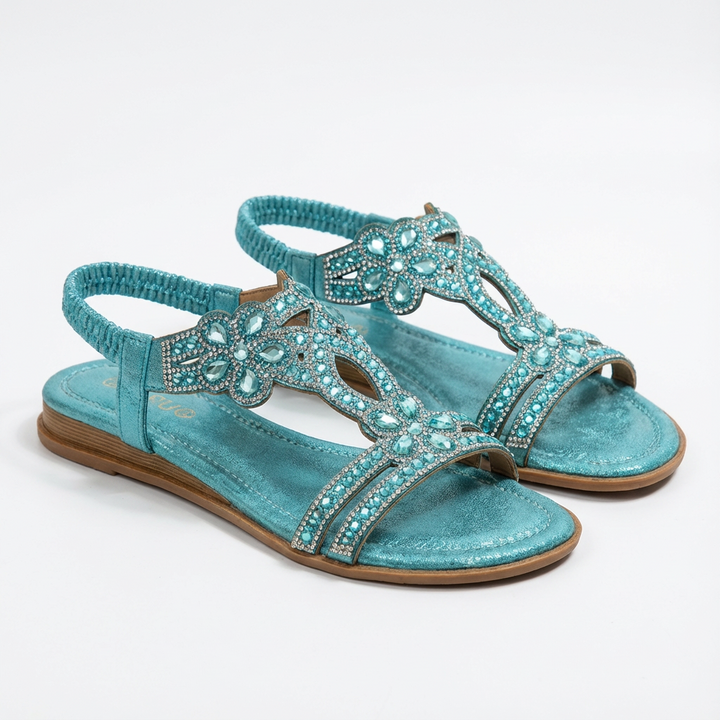 Lucia | Mujer Sandalias Cuña Con Apliques De Pedrería Y Tira Elástica | Glamuroso