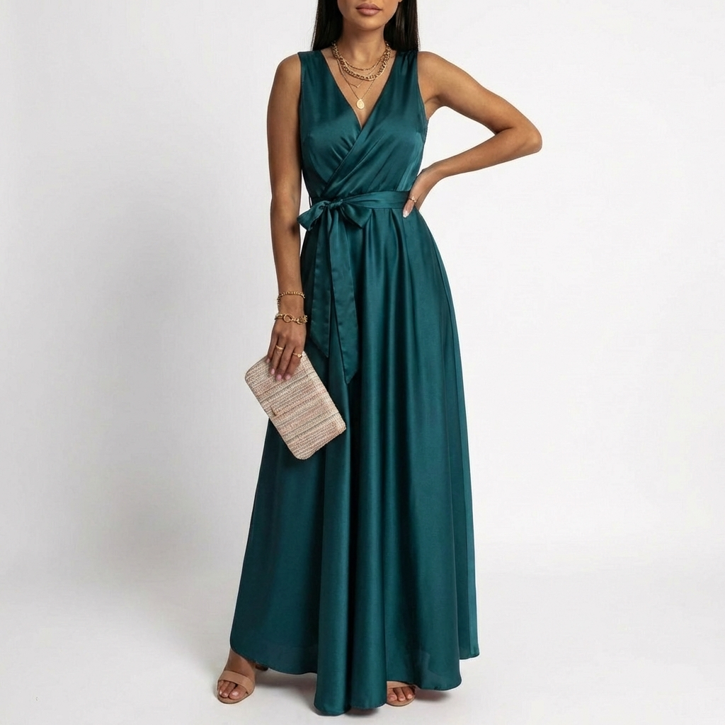 Lucia | Abito lungo da donna con scollo incrociato e vita annodata | Elegante