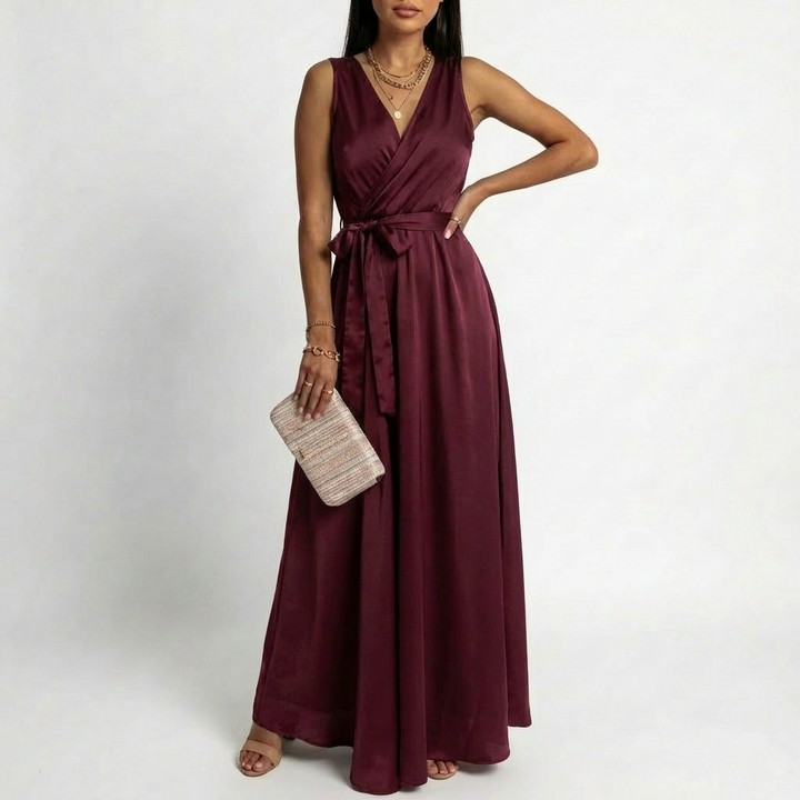 Lucia | Abito lungo da donna con scollo incrociato e vita annodata | Elegante