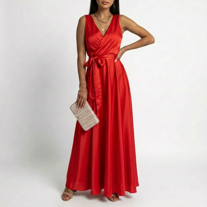 Lucia | Abito lungo da donna con scollo incrociato e vita annodata | Elegante