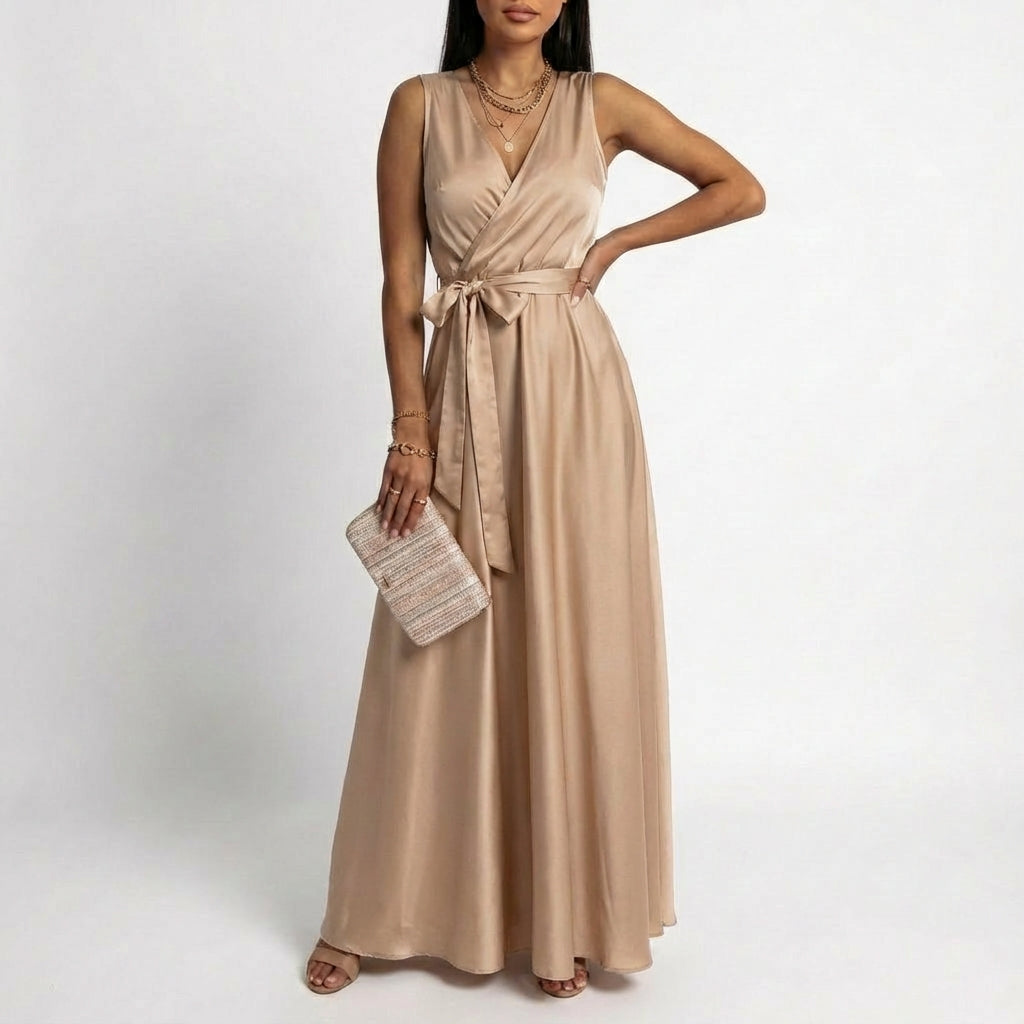 Lucia | Abito lungo da donna con scollo incrociato e vita annodata | Elegante