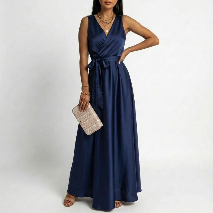 Lucia | Abito lungo da donna con scollo incrociato e vita annodata | Elegante