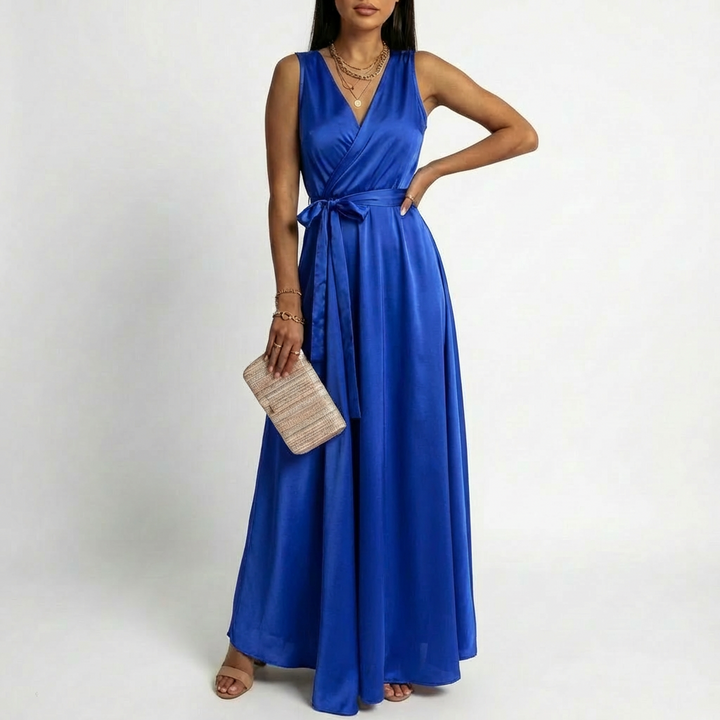 Lucia | Abito lungo da donna con scollo incrociato e vita annodata | Elegante