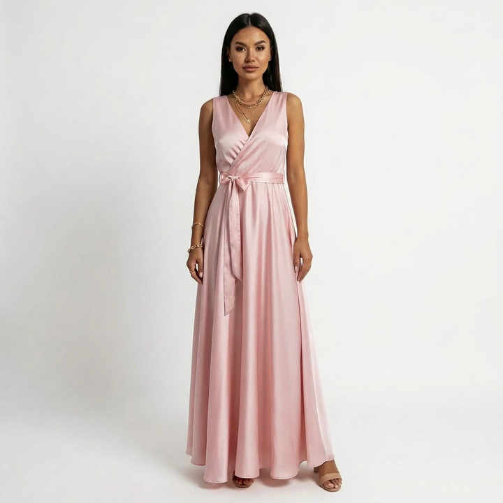 Lucia | Abito lungo da donna con scollo incrociato e vita annodata | Elegante